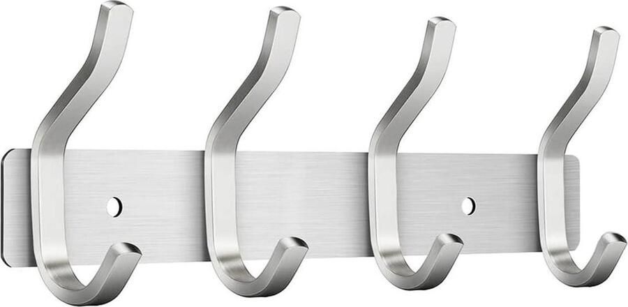 Kapstok Roestvrij Staal Hakenlijst Met 4 Haken Garderobestand Wandgarderobe Voor Slaapkamer Badkamer Keuken Zilver Haken