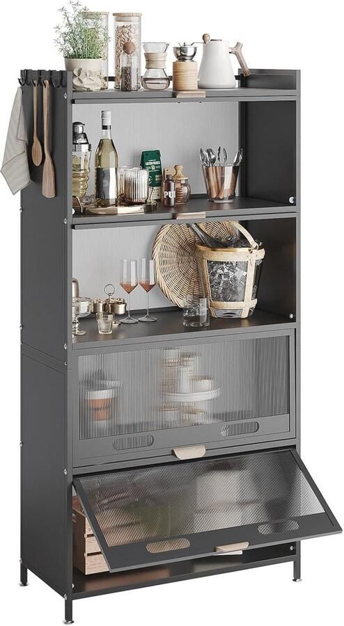 Roestvrijstalen 5-traps keukenrek met wielen en voeten Opbergrek voor keuken en woonkamer