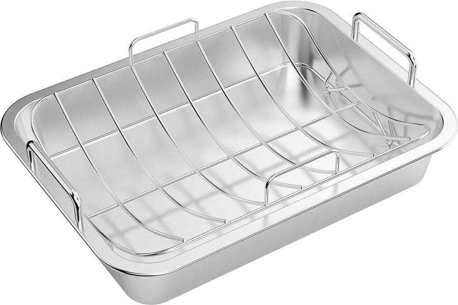 Roestvrijstalen braadpan met U-rek multifunctioneel set van 2 40 x 29 5 x 7 cm