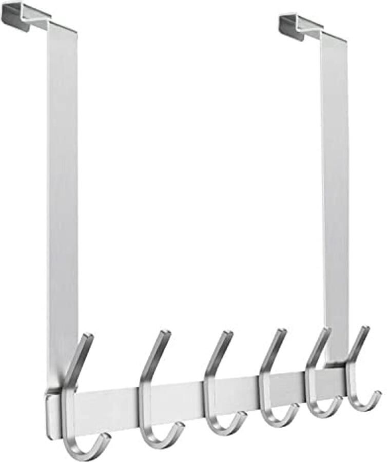 Roestvrijstalen Deurhaak met 6 Haken Kapstok voor Binnen en Buiten Zonder Boren