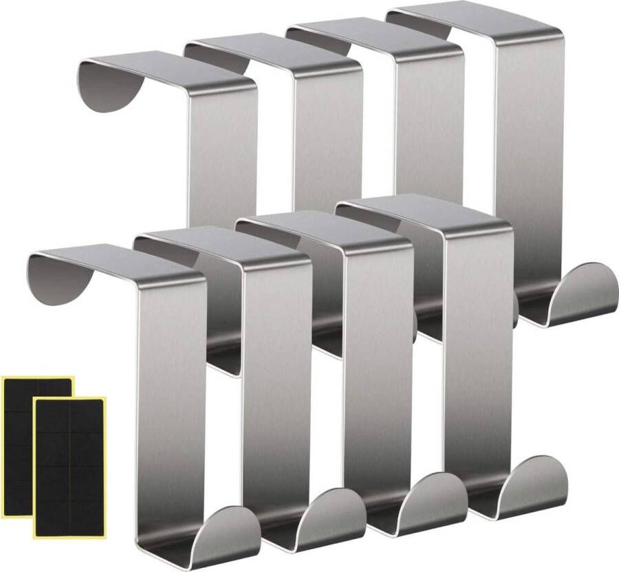 Roestvrijstalen deurhaken set van 8 omkeerbare haken te gebruiken zonder boren 1 mm dikke deurhaken kleerhangers + 16 schuimbeschermingspads voor keukenkasten dressoirladen keuken