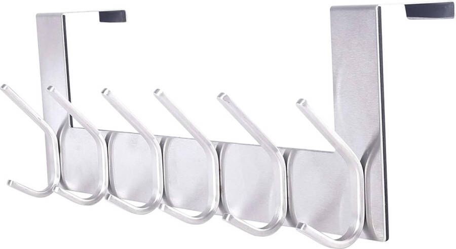 Roestvrijstalen deurkapstok met 12 haken deurhaken die zonder boren aan de deuren kunnen worden gehangen geschikt voor slaapkamerdeur badkamerdeur (zilver)