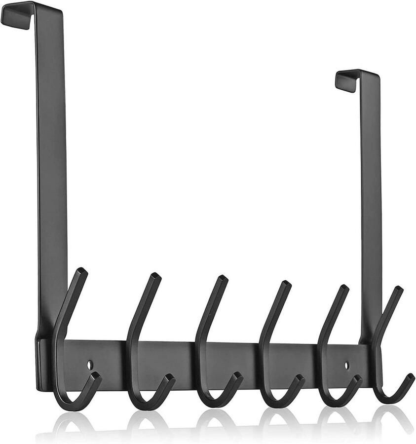 Deurkapstok om op te hangen roestvrij staal kledinghaken Duitse deuren deurhakenlijst 6 haken keuken badkamer zwart dikte 45 cm deurkapstok opdekdeur