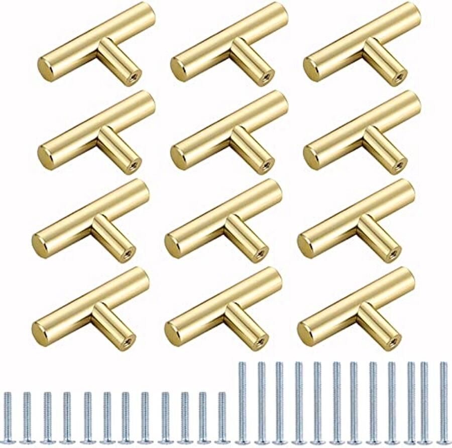 Roestvrijstalen Deurknoppen 12 Stuks Geborsteld Goud Meubelgreep voor Keuken en Dressoir