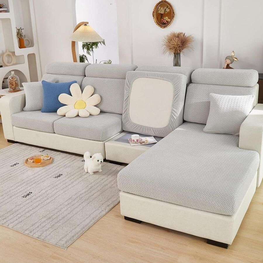 Stretch bankovertrek universeel elastisch en antislip voor bankkussen L-vormige chaise longue meubelbescherming