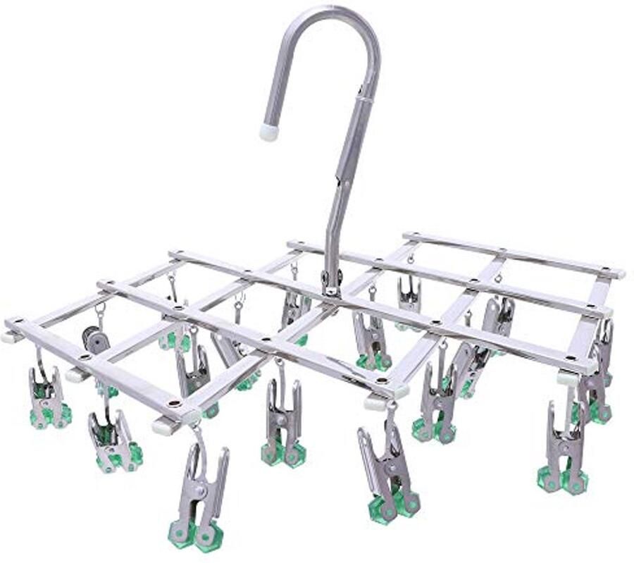 Roestvrijstalen Druppelhangers voor Kleding Opvouwbaar en Winddicht Droogrek met 18 Wasknijpers