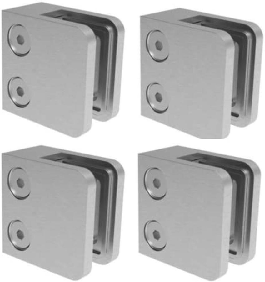 Roestvrijstalen Glashouder Set van 4 Vierkant 45 x 45 mm voor Balustrades en Klemmen