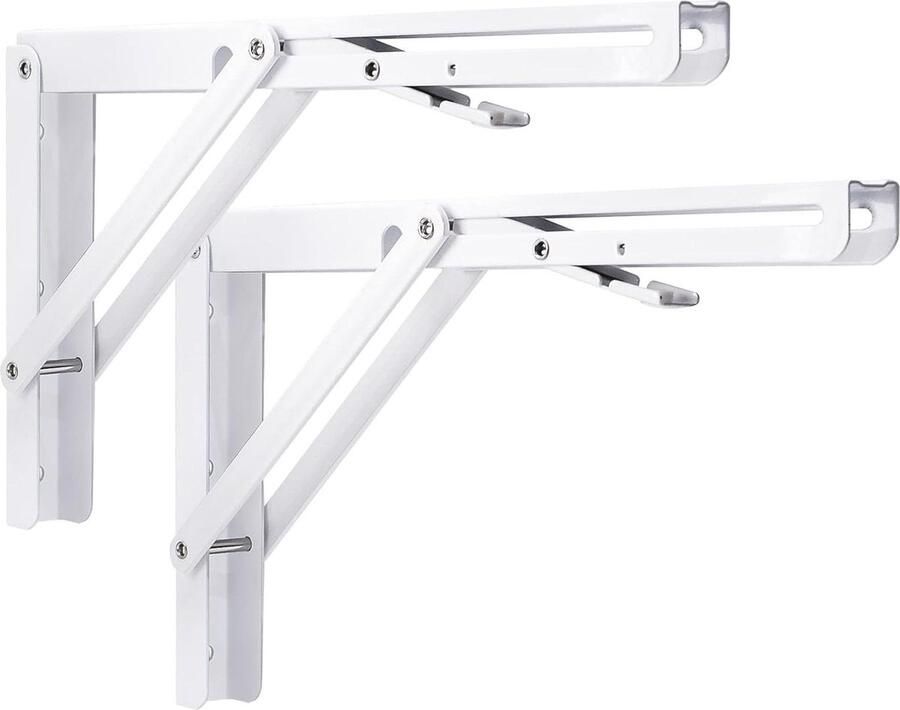 Roestvrijstalen inklapbare plankbeugel 30 cm belastbaar tot 150 kg wandmontage wit gelakt set van 2 ruimtebesparend tafel werkbank