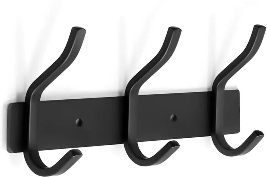 Roestvrijstalen kapstok met 3 haken wandhaken zwart ideaal voor slaapkamer en badkamer