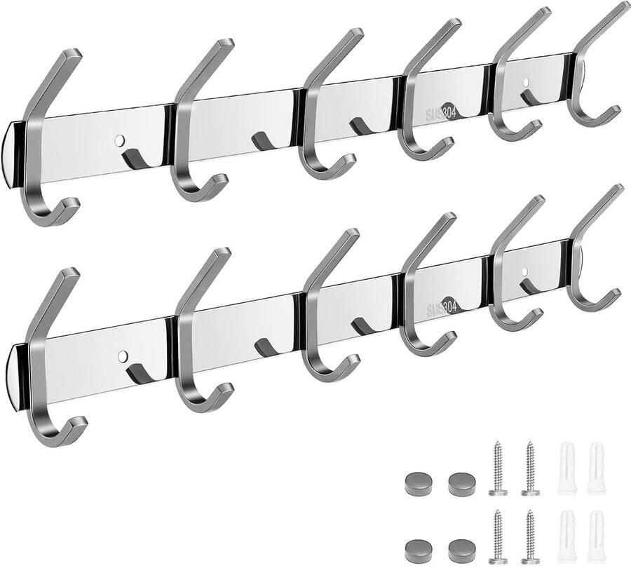 Roestvrijstalen kapstok ruimtebesparend set van 2 geborsteld