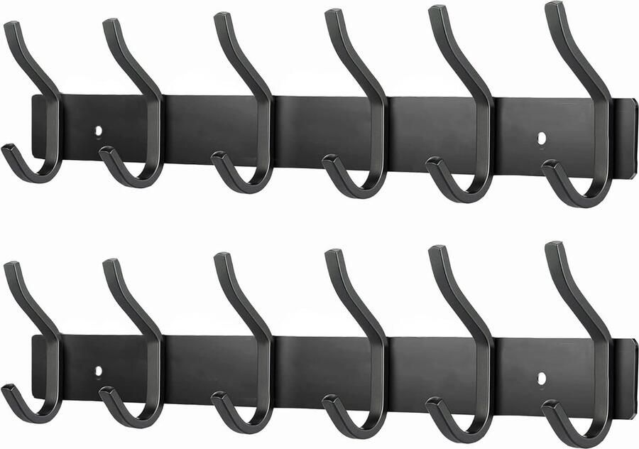Roestvrijstalen kapstokken wandkapstokken met 6 haken kapstok wandkapstok voor slaapkamer badkamer keuken (zwart 6 haken 2 stuks)