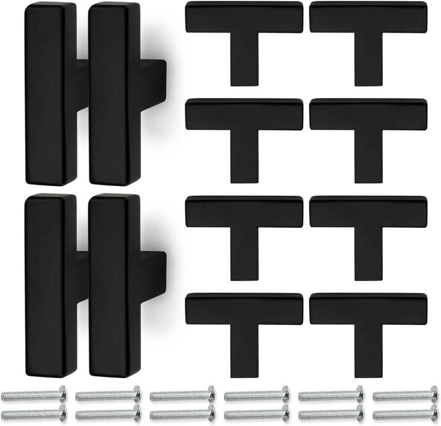Ibenzoa Set van 12 stijlvolle matzwarte kastgrepen met roestvrijstalen afwerking voor meubels