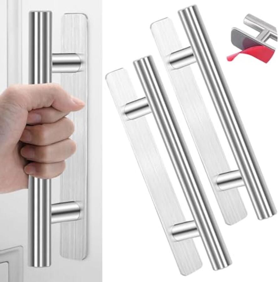 Roestvrijstalen Kastgrepen zonder Boren Zelfklevende Deurgrepen Set van 2 voor Keuken en Badkamer