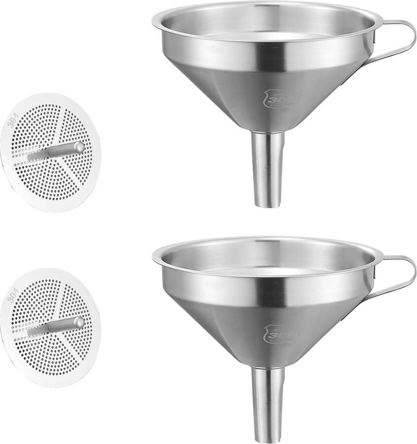 Roestvrijstalen Keuken Trechter Set van 2 met Filter 11cm Voedsel Trechter voor Vloeistofoverdracht