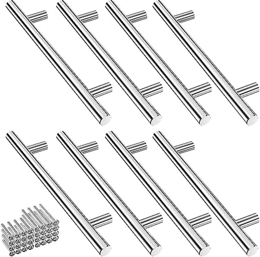 Roestvrijstalen keukengrepen 8 stuks Handgrepen voor kasten en laden Gatafstand 128 mm Ronde meubelgrepen met schroeven