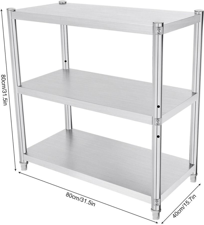 Corenia Roestvrijstalen Keukentafel 3-Laags Werktafel & Opslagrek voor Restaurants Keukens & Voorraadkasten Keukenplank voor Voorraadkasten Zilver Gemakkelijk te Demonteren Tafel