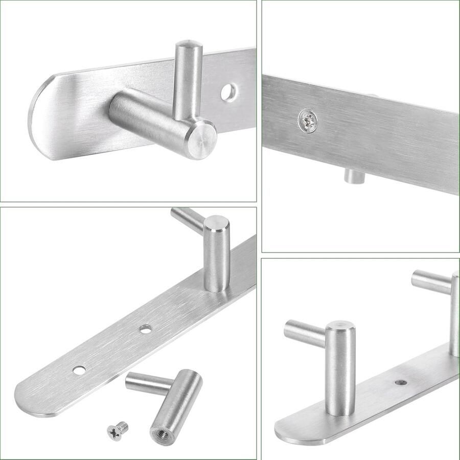 Roestvrijstalen Kledinghaken met 5 Haken Zelfklevend en Schroeven voor Wandmontage Multifunctionele Kapstok voor Hoed Sjaals Handtassen en Handdoeken