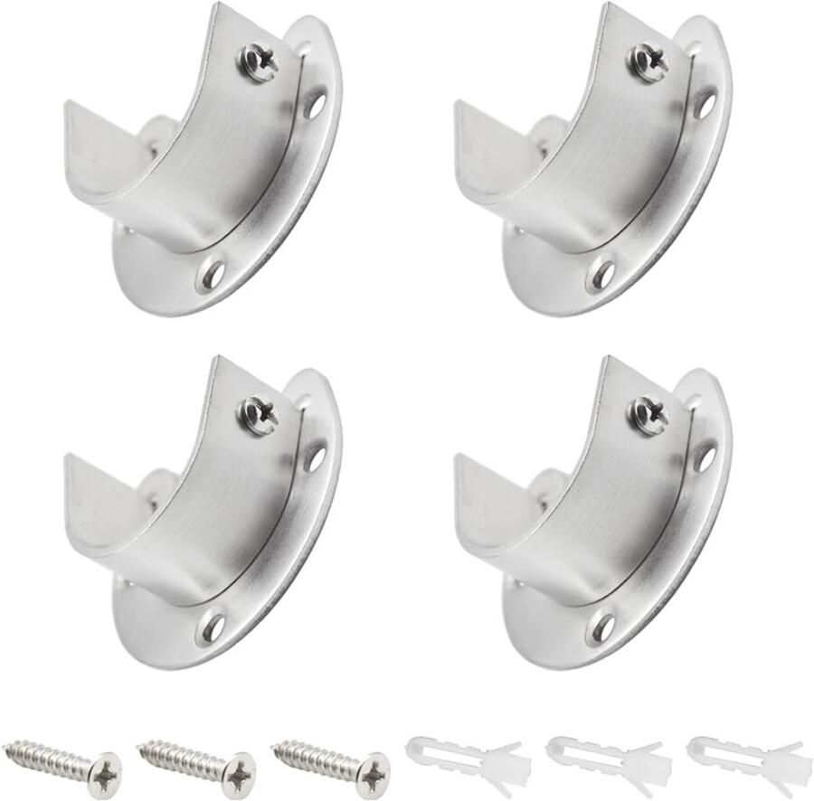 Roestvrijstalen kledingkast stanghouder set van 4 zilver hoogwaardig