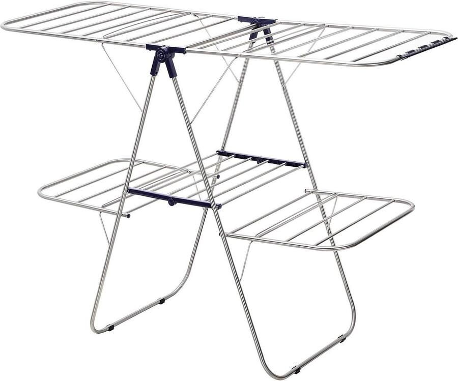 Roestvrijstalen kledingrek met in hoogte verstelbare vleugels en 2 niveaus Opvouwbaar en blauw LLR53BU Opvouwbare kledingrek