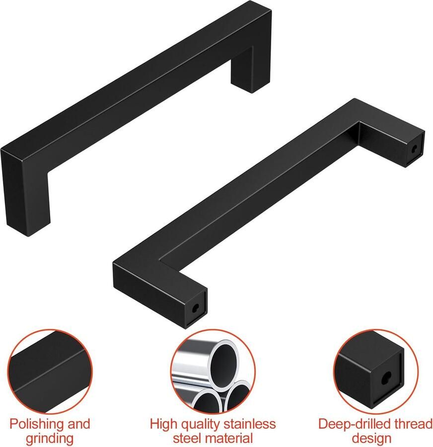 Roestvrijstalen meubelgrepen zwart handgrepen voor keukenkasten 128 mm gatafstand keukengrepen met 20 schroeven duurzame deurgrepen zwart voor meubels keuken laden 5 stuks