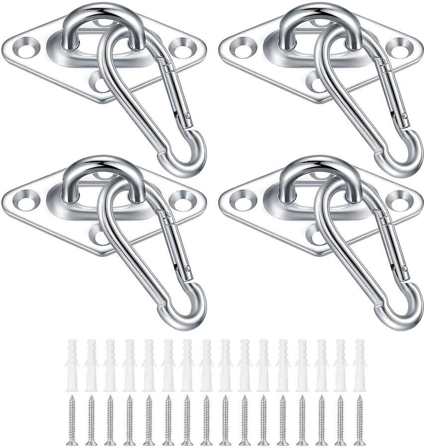 Roestvrijstalen oogplaten en haken bevestigingshaken 4 stuks voor hangstoel en zonnezeil