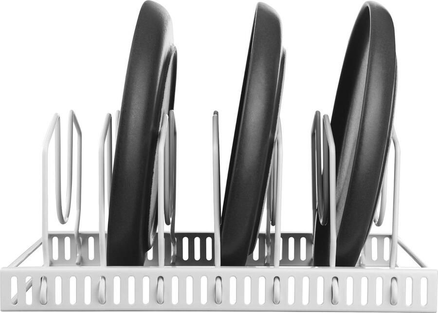 Roestvrijstalen pannendekselhouder met verstelbare nissen – ruimtebesparende dekselopslag voor een opgeruimde keuken