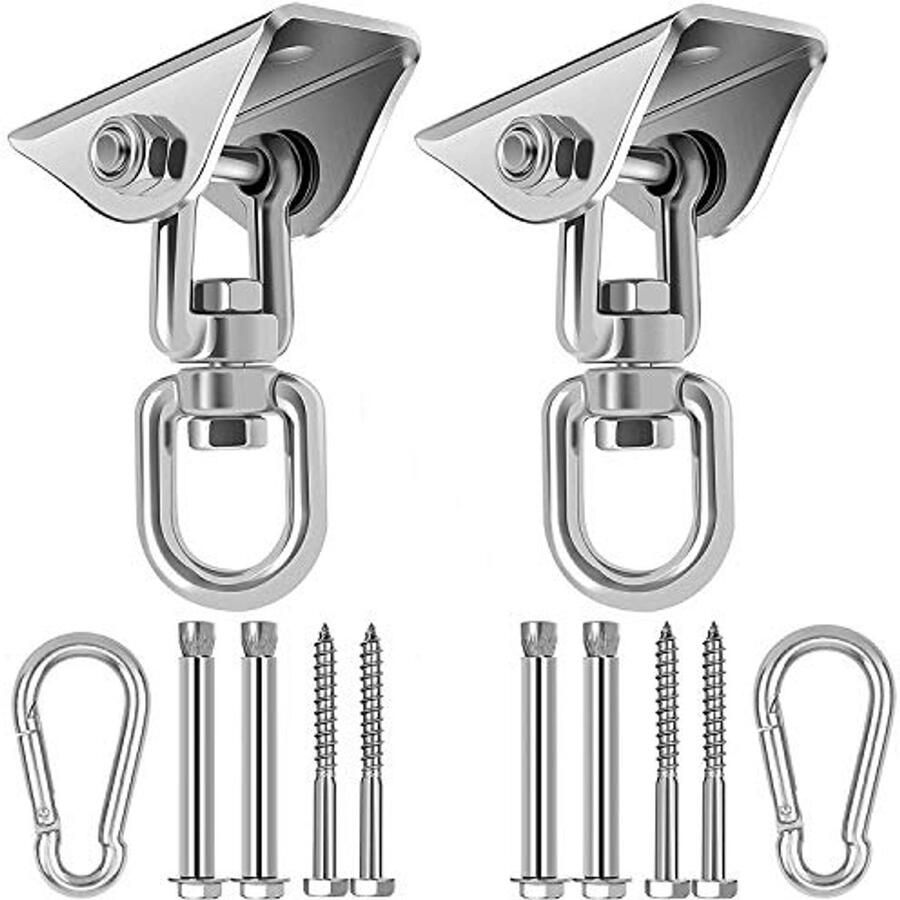 Roestvrijstalen Plafondhaken 2 Stuks Draaibaar en Sterk Tot 450 kg Perfect Voor Schommels Hangmatten en Yoga