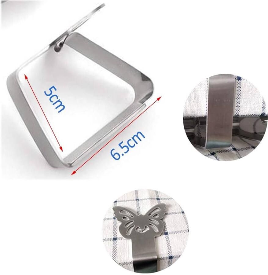 Roestvrijstalen tafelkleedclips set van 4 vlinder ontwerp acryl