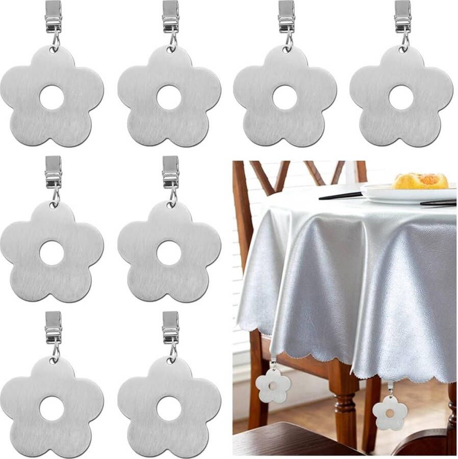 Roestvrijstalen tafelkleedklemmen 8 stuks tafelkleedgewichten van het tafelkleedgewicht van het tafelkleedje voor buiten met zilveren klemmen tafelkleedklemmen