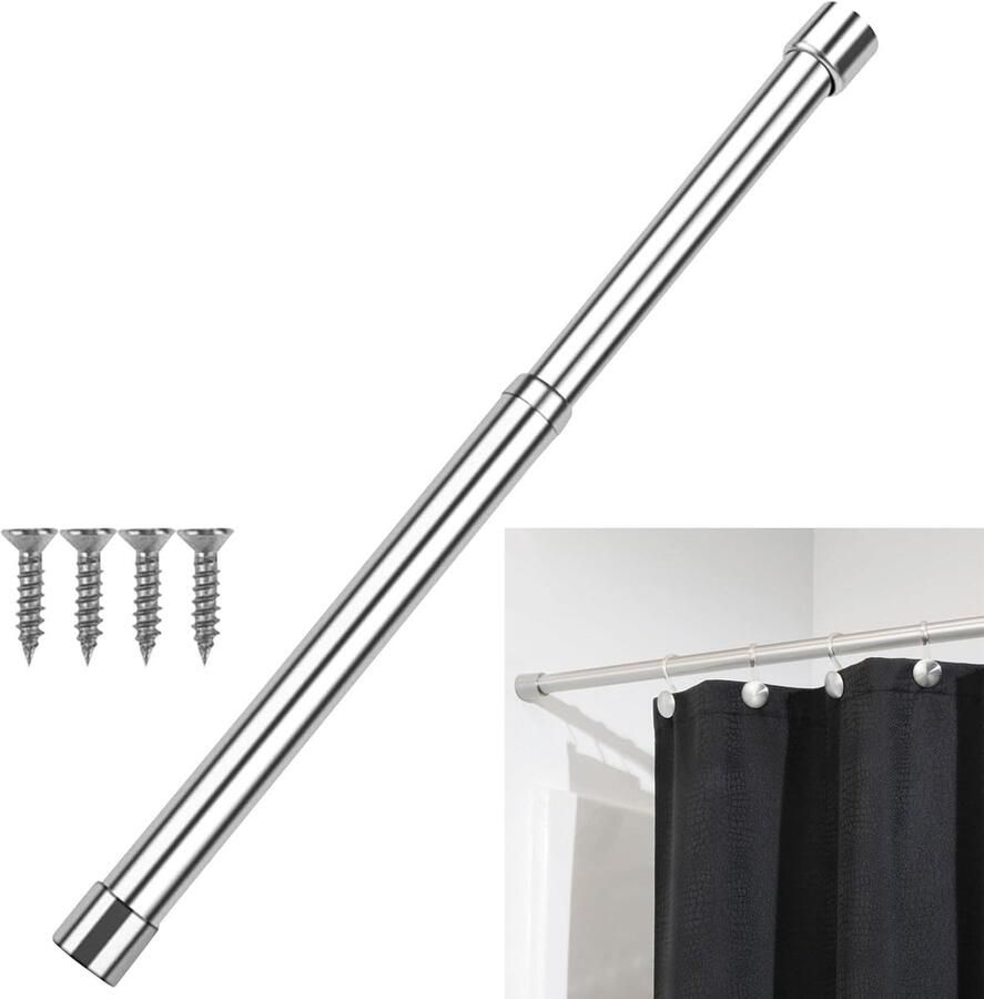 Roestvrijstalen telescoopstang spanstang kledingstang douchegordijnstang verstelbare garderobespanstang uittrekbare metalen stang voor kast klemstang kledingkast multifunctionele oplossing duurzame kwaliteit