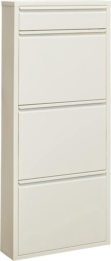 Schoenenrek Hoog Metalen Wandmontage Met Magnetische Afdekking 3 + 1 Kleppen Wit