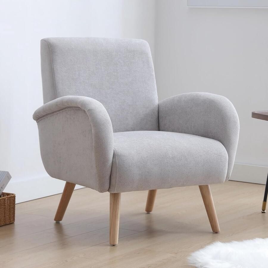 Moderne fauteuil stof accent kuipstoel met houten poten voor woonkamer en slaapkamer
