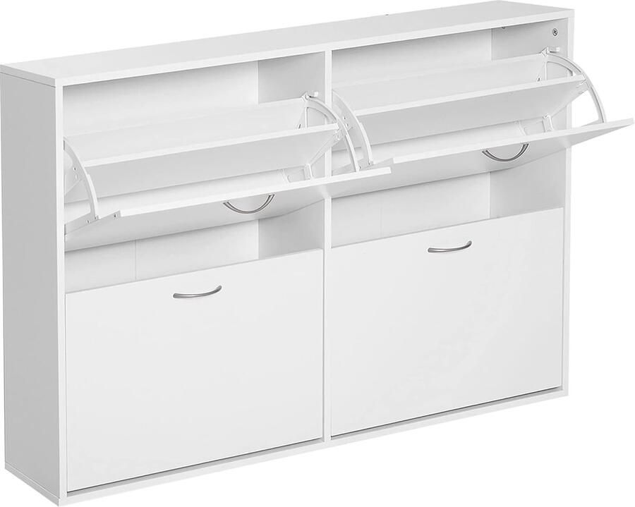 Grote Schoenenkast met 4 Klapdeuren Multifunctionele Houten Opbergoplossing 120 x 24 x 81 cm