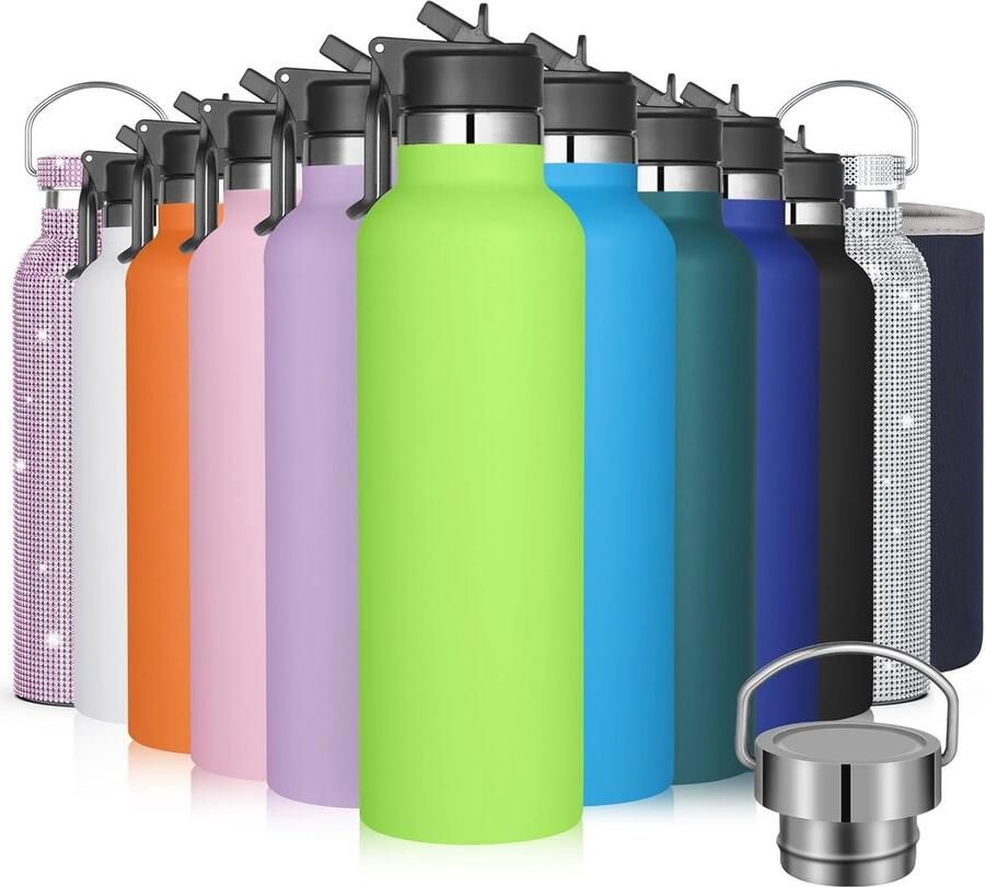 Roestvrijstalen thermosfles 750 ml met tas en rietjesdop Houdt 18 uur warm en 24 uur koud voor school sport en kamperen