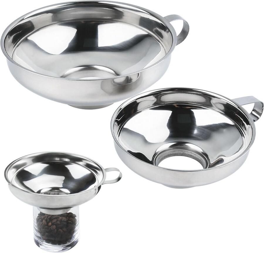 Roestvrijstalen trechter set met brede opening ideaal voor vloeistoffen specerijen en bonen