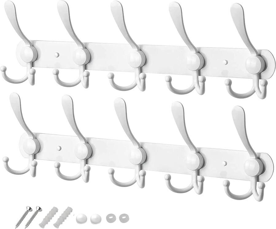 Witte kapstokhaken voor aan de muur Heavy Duty 2 stuks Wit Roestvrij staal