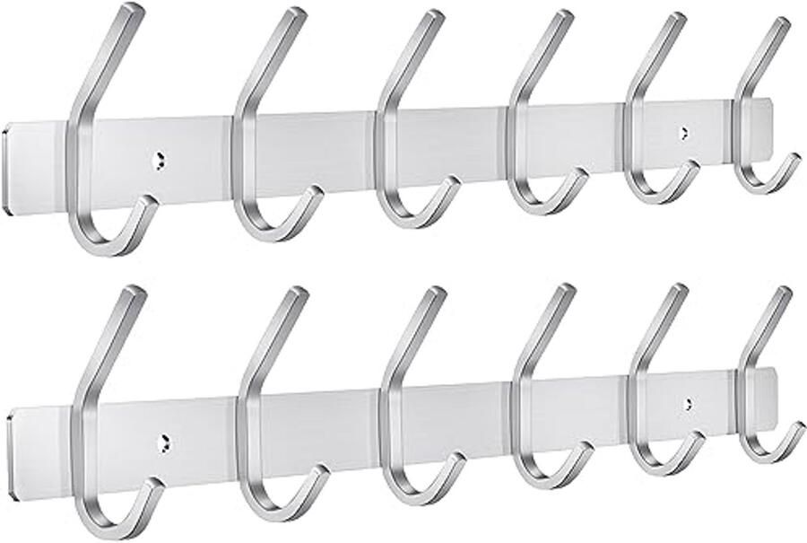 Roestvrijstalen Wandkapstok met Haken voor Slaapkamer Badkamer en Keuken 2 Stuks
