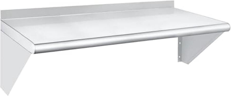 Roestvrijstalen Wandplank 14x36 125 kg Commerciële Muurplanken met Achterwand en Beugels voor Keuken Restaurant en Huishoudelijk Gebruik