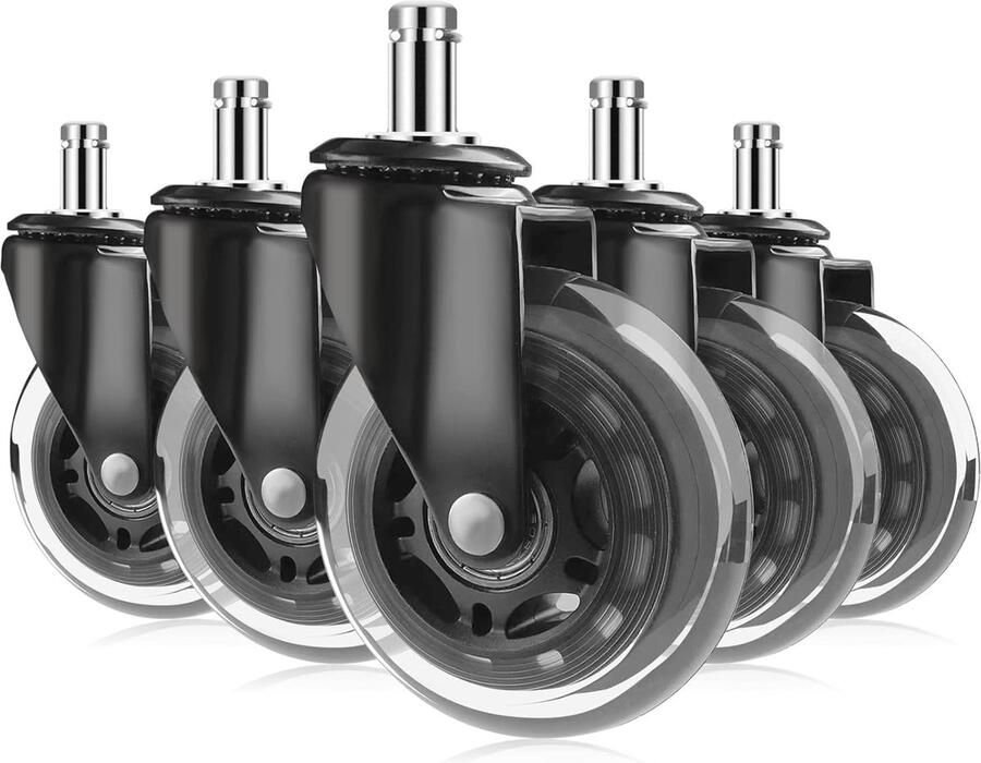 5 Stuks Robuuste Rubber Bureaustoelwielen 360 Graden Draaibaar Slijtvast en Stille Reservewielen voor Gamingstoelen