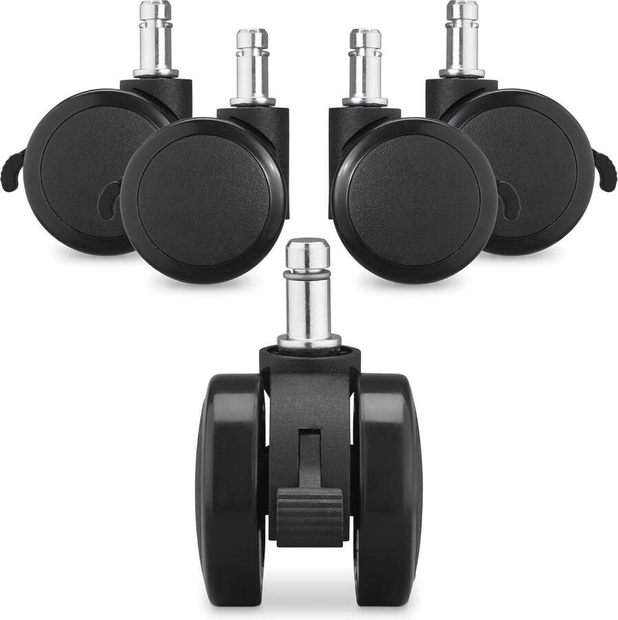 Vervangende Bureaustoelwielen 10 mm Zwenkwielen met Rem voor Hout en Laminaat 50 mm Diameter