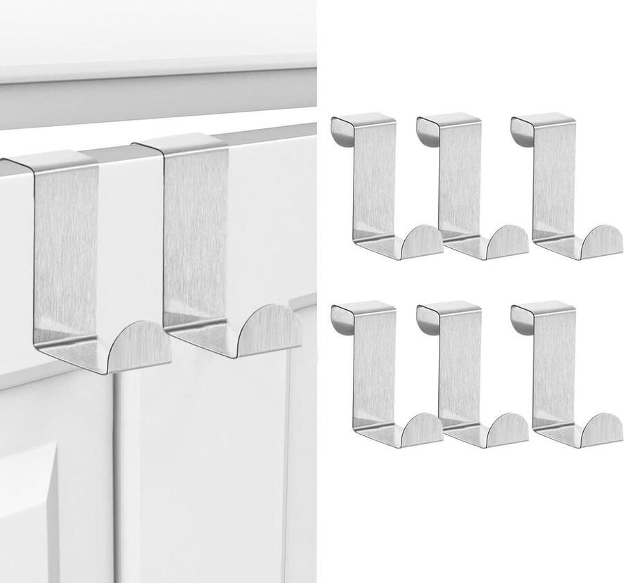 6 stuks Z-vormige roestvrij stalen over de deurhaken voor handdoeken hoeden tas jas gewaden geschikt voor kledingkasten slaapkamers badkamers