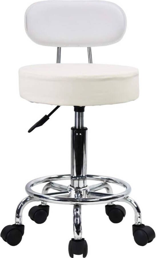Rol kruk Schommelstoel Bureaustoel Hoogte verstelbaar Draaibare kruk met lage rugleuning en voetensteun gemaakt van PU-leer Wit