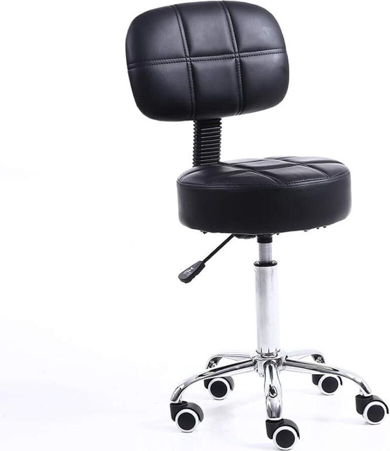 Rol kruk Werkkruk met rugleuning Hoogte verstelbaar SPA salon kruk Stoel met wieltjes gemaakt van PU-leer zwart