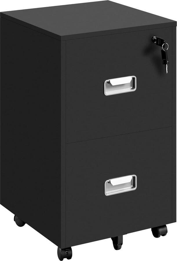 Rolcontainer archiefkast afsluitbare kantoorkast met hangmappen en 2 laden voor werkkamer kantoor woonkamer zwart