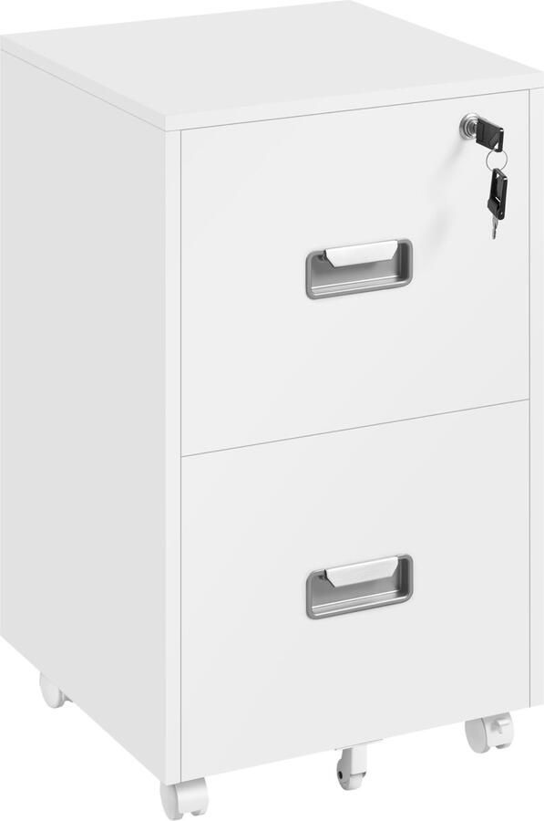 Rolcontainer archiefkast afsluitbare kantoorkast met hangmappen en 2 laden voor werkkamer kantoor woonkamer wit