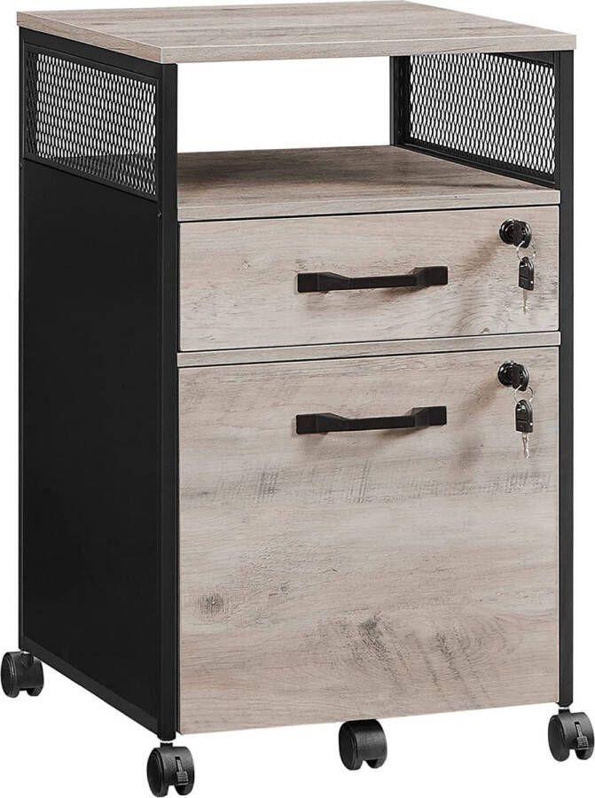 Rolcontainer archiefkast kantoorkast met laden universele zwenkwielen open vak stalen frame industrieel ontwerp grijs-zwart OFC077B02