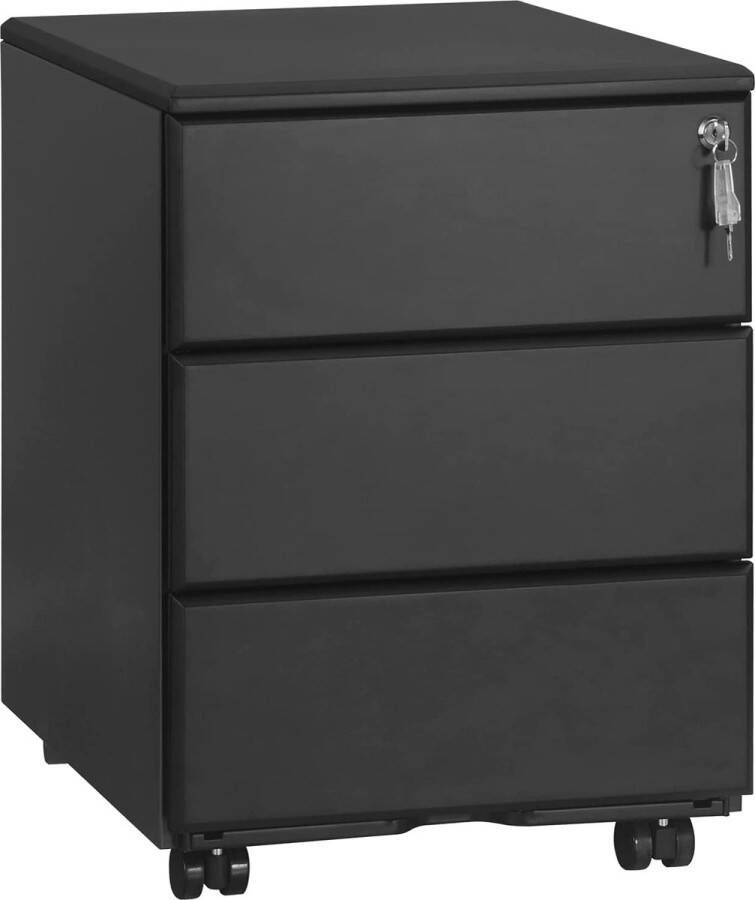 Rolcontainer van metaal mobiele archiefkast kantoorkast met 3 schuifladen kantoorcontainer afsluitbaar en verstelbaar hangmap voorgemonteerd kantoor thuiskantoor zwart