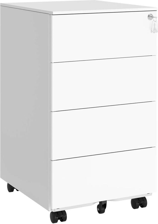 Songmics RoyaLuxe Bureaulades Met Slot Wit Bureau Met Lades Bureaus Ladeblok Op Wieltjes 3 Lades Opbergbox Ladekast Lade Organizer Laden