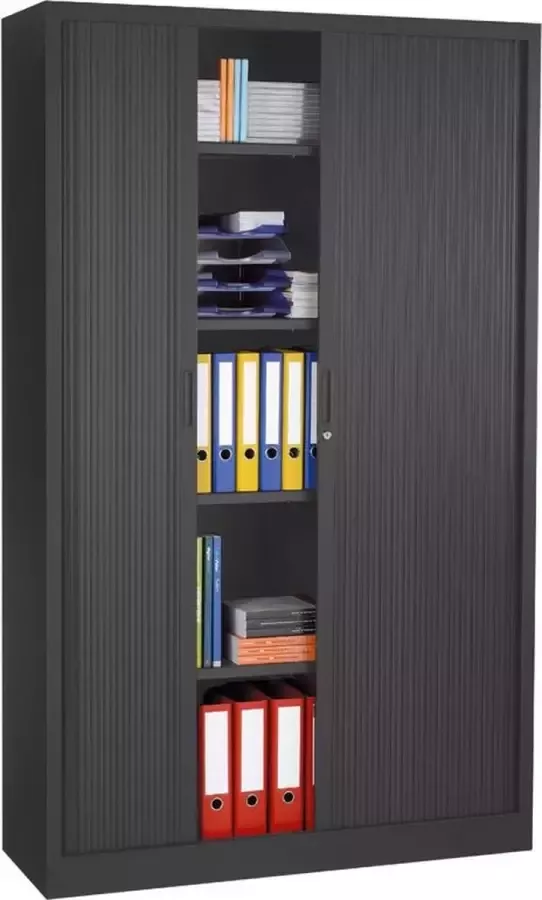 Roldeurkast jaloeziedeurkast archiefkast rolluikkast kantoorkast met roldeuren 195 x 120 x 43 cm (HxBxD) Kleur zwart