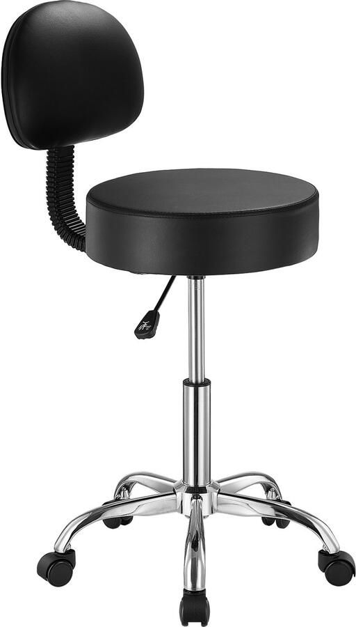 Rolkruk Draagvermogen 204 kg In Hoogte Verstelbaar Met Rugleuning En Wielen Verdikt Pu Leer Voor Salon Spa Kliniek Zwart